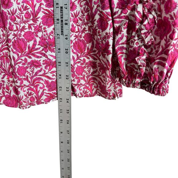 J Crew Liberty London Sambourne Pink Azalea Floral Ruffle Blouse Popover Boho SM - Picture 12 of 14